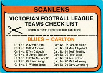 1980 Scanlens VFL #NNO Carlton Checklist Front